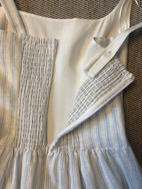 NEW Reformation Janu Midi Linen Dress Swan Stripe Blue White | US 2 / UK 6 - Picture 11 of 15